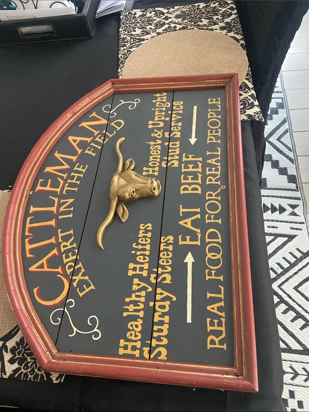 Cattleman Decorative Wall Plaque with Gold Bull Head